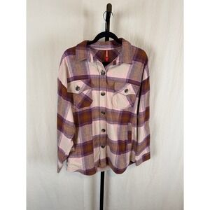 Unionbay Plaid Flannel Shirt Shacket Jacket Jr Large Button Up Long Sleeve Sand